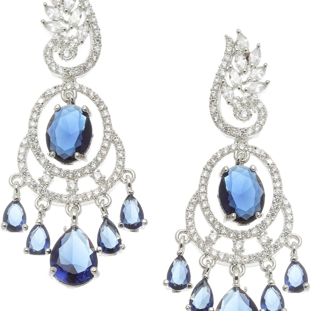 Trendy Jewels Silver Chandelier Earrings, Blue and Green options $40 ea